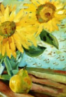 Sunflowers and pear