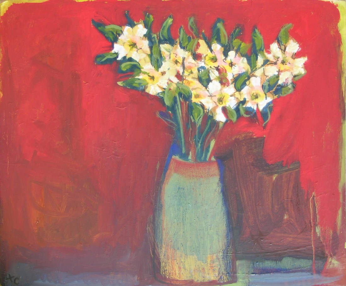 Daffodils on Red